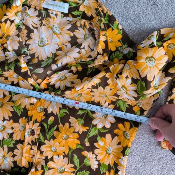 Vintage Charlie White Silk Retro 70s Floral Cottage Tapestry Sunflower Shirt M - Picture 4 of 6